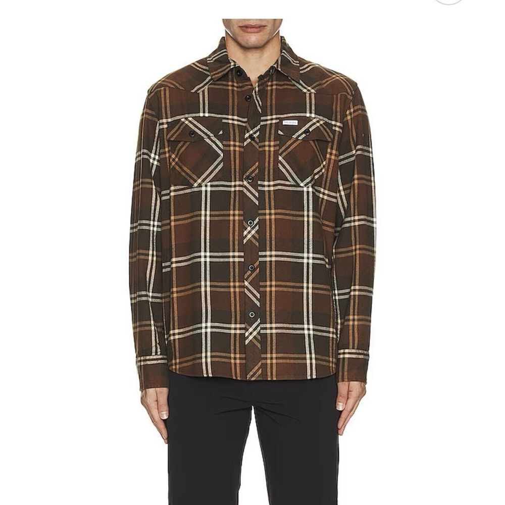 Topo Designs Mens Mountain Flannel Shirt Earth Tan Plaid Button Up Size XXL